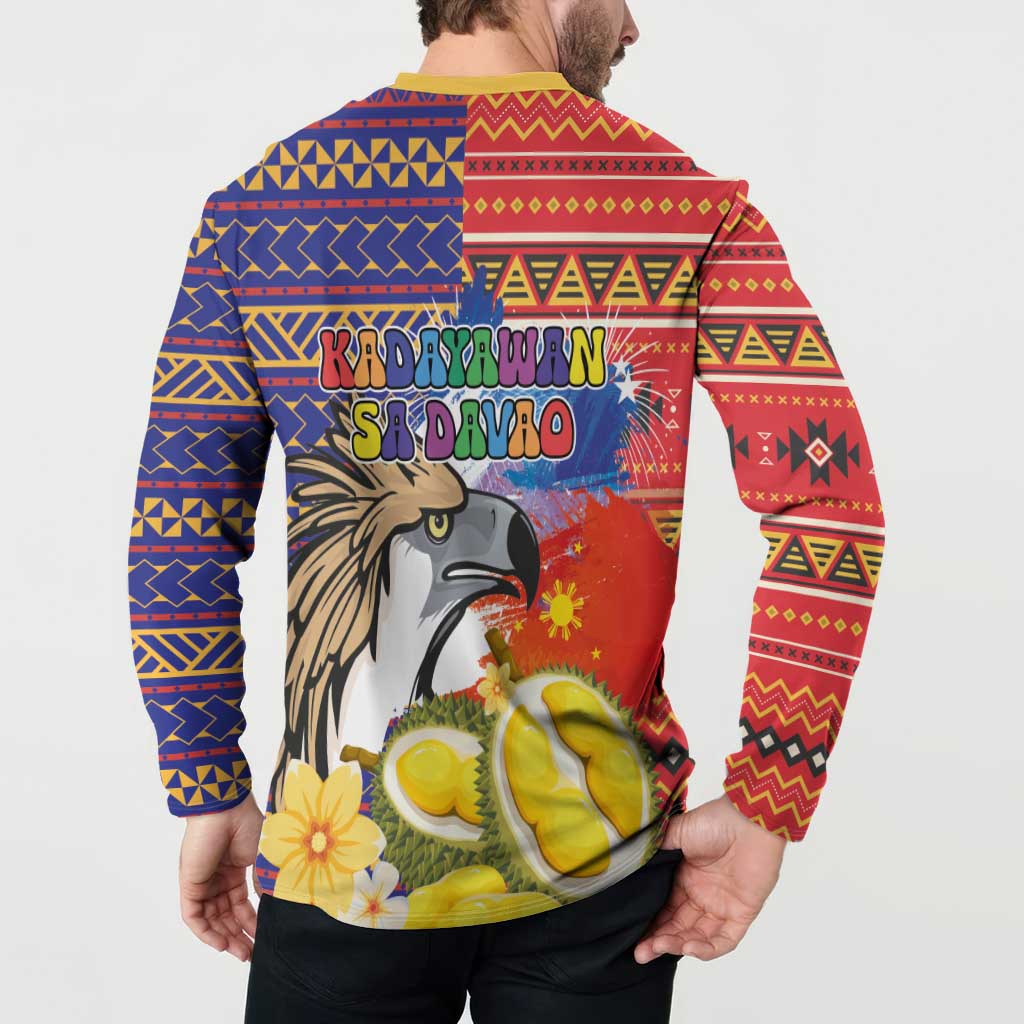 Philippines Kadayawan Button Sweatshirt Filipino Eagle Durian with Polynesian and Igorots Pattern