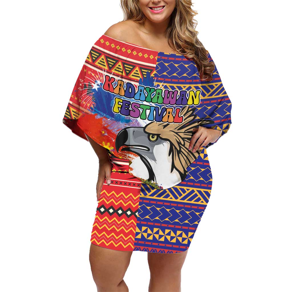 Philippines Kadayawan Family Matching Off Shoulder Short Dress and Hawaiian Shirt Filipino Eagle Durian with Polynesian and Igorots Pattern