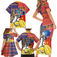 Philippines Kadayawan Family Matching Short Sleeve Bodycon Dress and Hawaiian Shirt Filipino Eagle Durian with Polynesian and Igorots Pattern