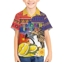 Philippines Kadayawan Family Matching Short Sleeve Bodycon Dress and Hawaiian Shirt Filipino Eagle Durian with Polynesian and Igorots Pattern