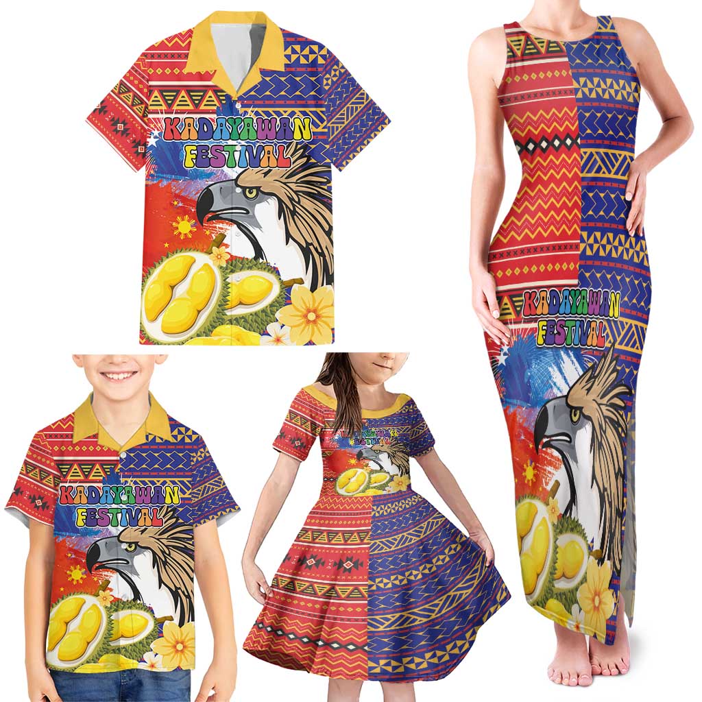 Philippines Kadayawan Family Matching Tank Maxi Dress and Hawaiian Shirt Filipino Eagle Durian with Polynesian and Igorots Pattern