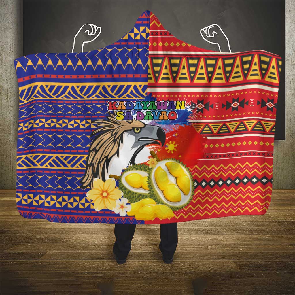 Philippines Kadayawan Hooded Blanket Filipino Eagle Durian with Polynesian and Igorots Pattern