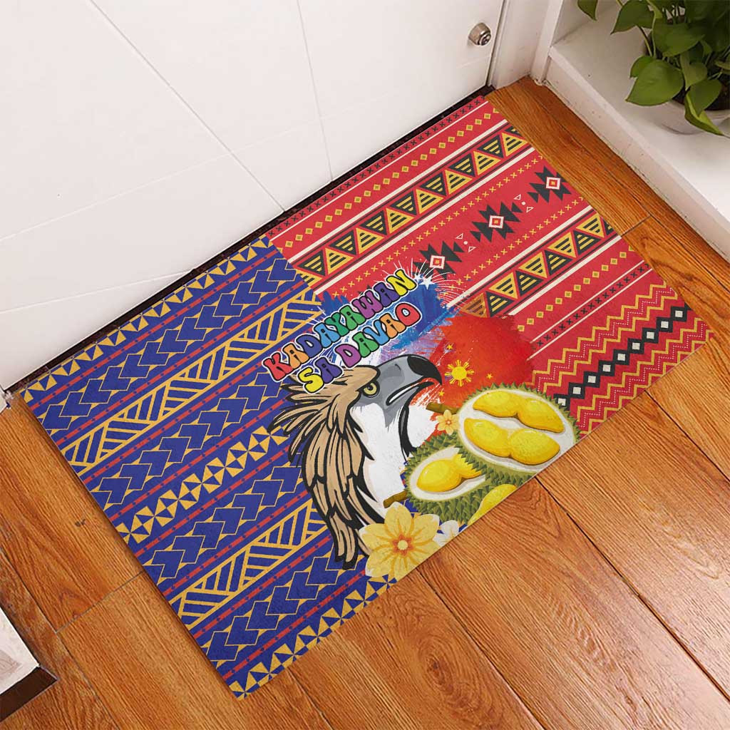 Philippines Kadayawan Rubber Doormat Filipino Eagle Durian with Polynesian and Igorots Pattern