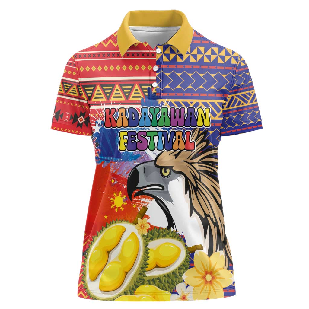 Philippines Kadayawan Women Polo Shirt Filipino Eagle Durian with Polynesian and Igorots Pattern