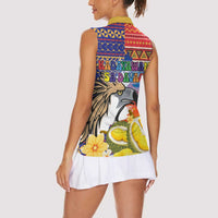Philippines Kadayawan Women Sleeveless Polo Shirt Filipino Eagle Durian with Polynesian and Igorots Pattern