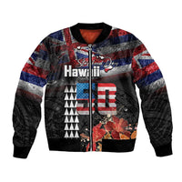 Hawaii Statehood Day Bomber Jacket 50th state of the United States Kakau Tattoos and Hibiscus Grunge - Polynesian Pride