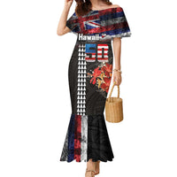Hawaii Statehood Day Family Matching Mermaid Dress and Hawaiian Shirt 50th state of the United States Kakau Tattoos and Hibiscus Grunge - Polynesian Pride