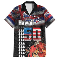 Hawaii Statehood Day Family Matching Short Sleeve Bodycon Dress and Hawaiian Shirt 50th state of the United States Kakau Tattoos and Hibiscus Grunge - Polynesian Pride