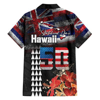 Hawaii Statehood Day Family Matching Short Sleeve Bodycon Dress and Hawaiian Shirt 50th state of the United States Kakau Tattoos and Hibiscus Grunge - Polynesian Pride