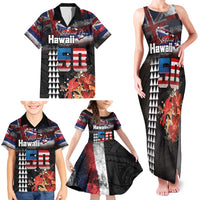 Hawaii Statehood Day Family Matching Tank Maxi Dress and Hawaiian Shirt 50th state of the United States Kakau Tattoos and Hibiscus Grunge - Polynesian Pride