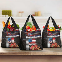 Hawaii Statehood Day Grocery Bag 50th state of the United States Kakau Tattoos and Hibiscus Grunge - Polynesian Pride