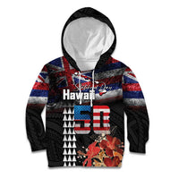 Hawaii Statehood Day Kid Hoodie 50th state of the United States Kakau Tattoos and Hibiscus Grunge - Polynesian Pride