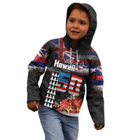 Hawaii Statehood Day Kid Hoodie 50th state of the United States Kakau Tattoos and Hibiscus Grunge - Polynesian Pride