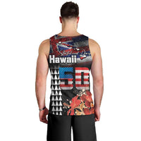 Hawaii Statehood Day Men Tank Top 50th state of the United States Kakau Tattoos and Hibiscus Grunge - Polynesian Pride