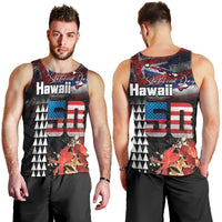 Hawaii Statehood Day Men Tank Top 50th state of the United States Kakau Tattoos and Hibiscus Grunge - Polynesian Pride