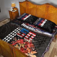Hawaii Statehood Day Quilt Bed Set 50th state of the United States Kakau Tattoos and Hibiscus Grunge - Polynesian Pride