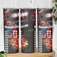 Hawaii Statehood Day Skinny Tumbler 50th state of the United States Kakau Tattoos and Hibiscus Grunge - Polynesian Pride