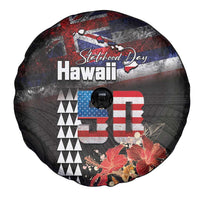 Hawaii Statehood Day Spare Tire Cover 50th state of the United States Kakau Tattoos and Hibiscus Grunge - Polynesian Pride