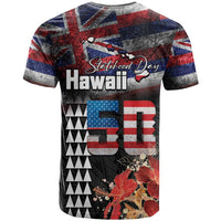 Hawaii Statehood Day T Shirt 50th state of the United States Kakau Tattoos and Hibiscus Grunge - Polynesian Pride