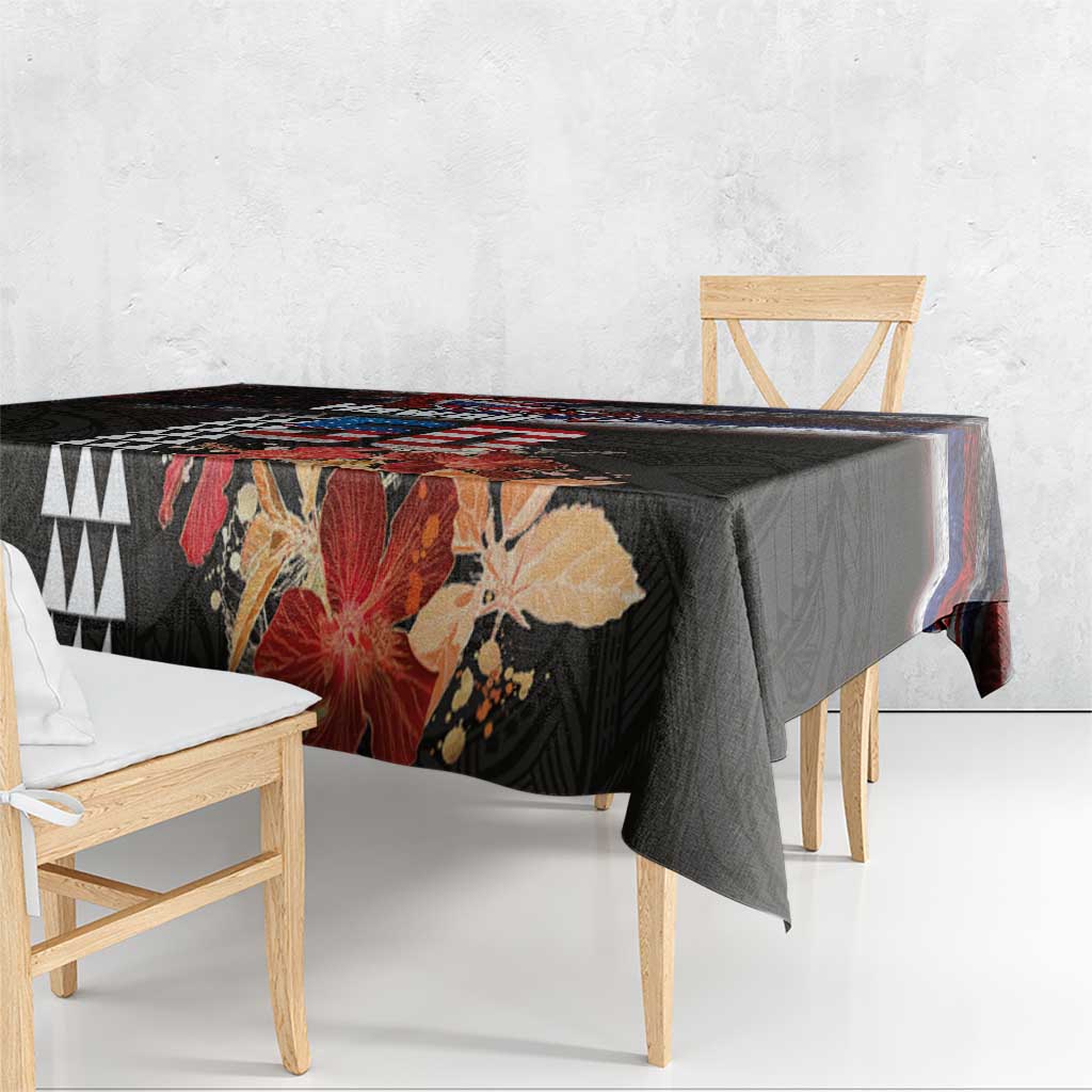 Hawaii Statehood Day Tablecloth 50th state of the United States Kakau Tattoos and Hibiscus Grunge - Polynesian Pride