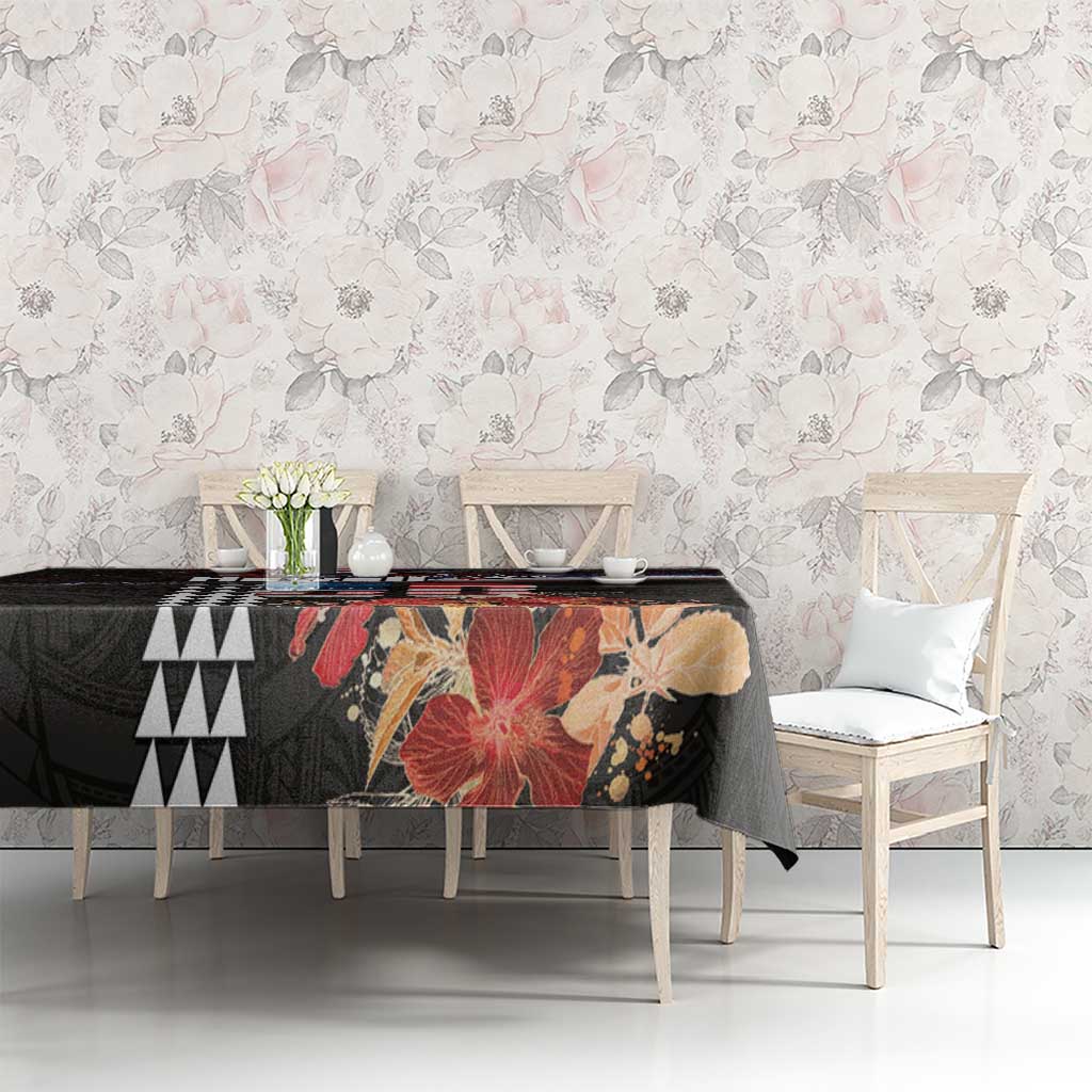 Hawaii Statehood Day Tablecloth 50th state of the United States Kakau Tattoos and Hibiscus Grunge - Polynesian Pride