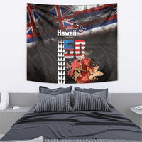 Hawaii Statehood Day Tapestry 50th state of the United States Kakau Tattoos and Hibiscus Grunge - Polynesian Pride