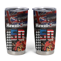Hawaii Statehood Day Tumbler Cup 50th state of the United States Kakau Tattoos and Hibiscus Grunge - Polynesian Pride