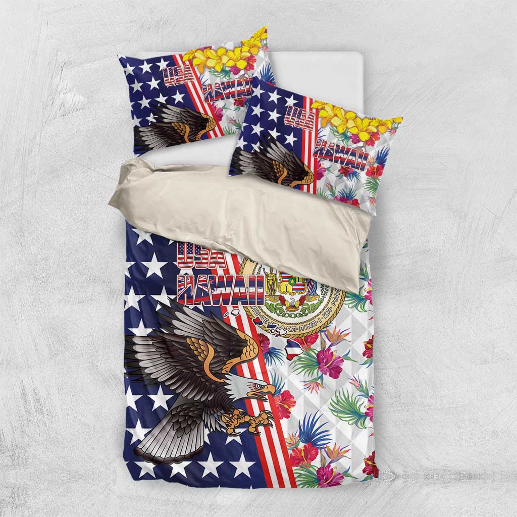 Hawaii and United States Together Bedding Set Seal of Hawaii and Bald Eagle - Polynesian Pride