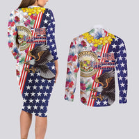 Hawaii and United States Together Couples Matching Long Sleeve Bodycon Dress and Long Sleeve Button Shirt Seal of Hawaii and Bald Eagle - Polynesian Pride