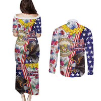 Hawaii and United States Together Couples Matching Puletasi and Long Sleeve Button Shirt Seal of Hawaii and Bald Eagle LT03 - Polynesian Pride