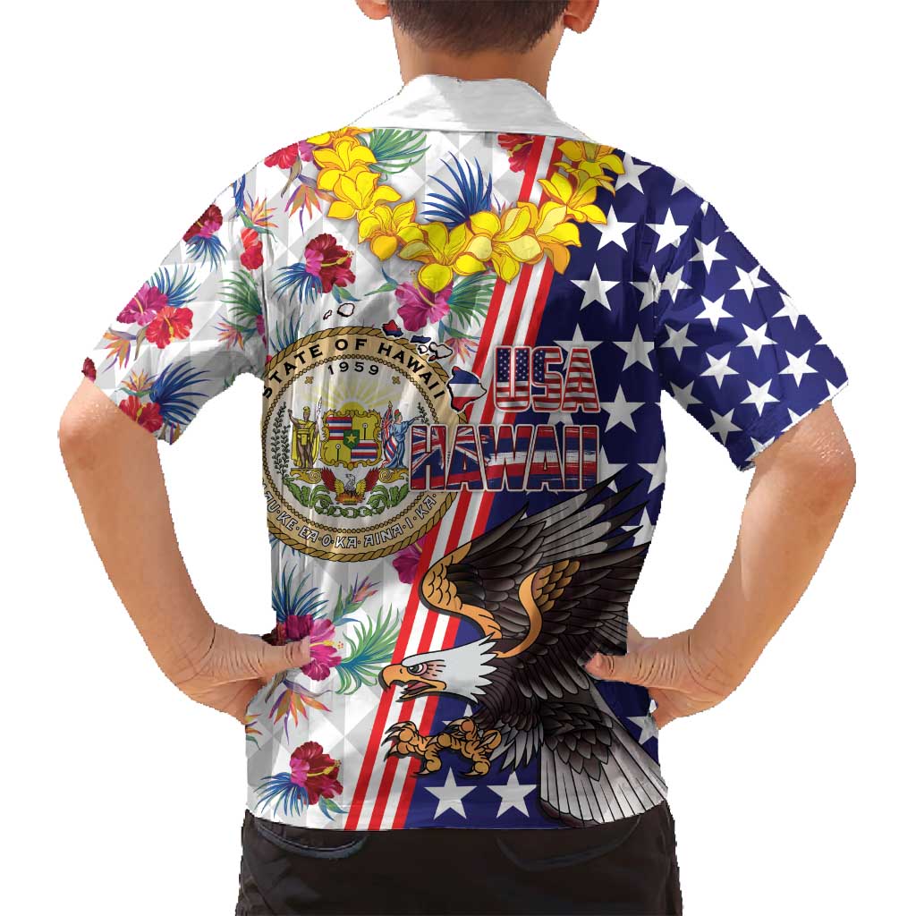 Hawaii and United States Together Family Matching Long Sleeve Bodycon Dress and Hawaiian Shirt Seal of Hawaii and Bald Eagle - Polynesian Pride