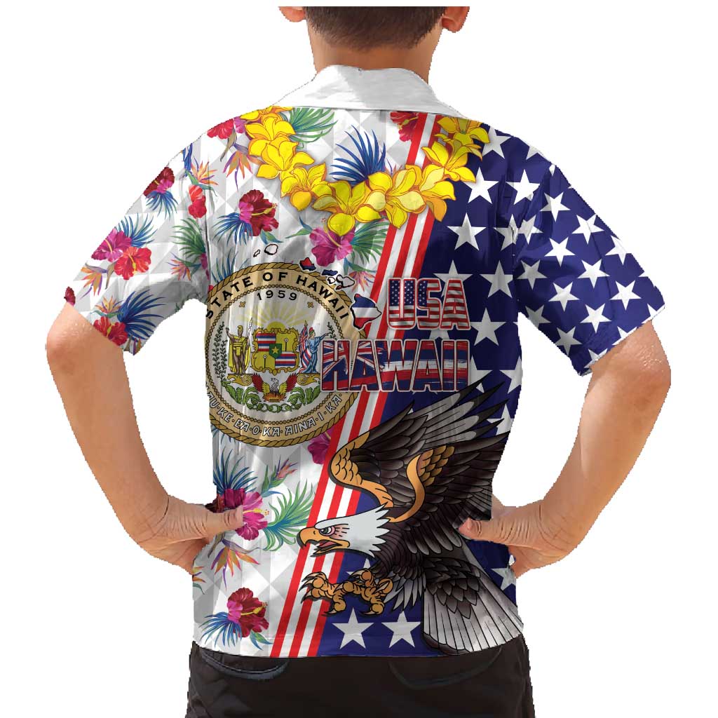 Hawaii and United States Together Family Matching Mermaid Dress and Hawaiian Shirt Seal of Hawaii and Bald Eagle - Polynesian Pride