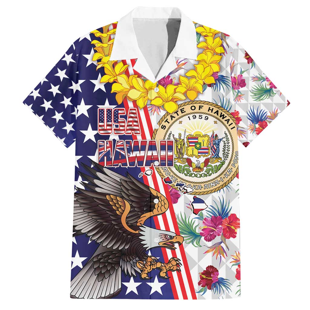 Hawaii and United States Together Family Matching Off Shoulder Maxi Dress and Hawaiian Shirt Seal of Hawaii and Bald Eagle - Polynesian Pride