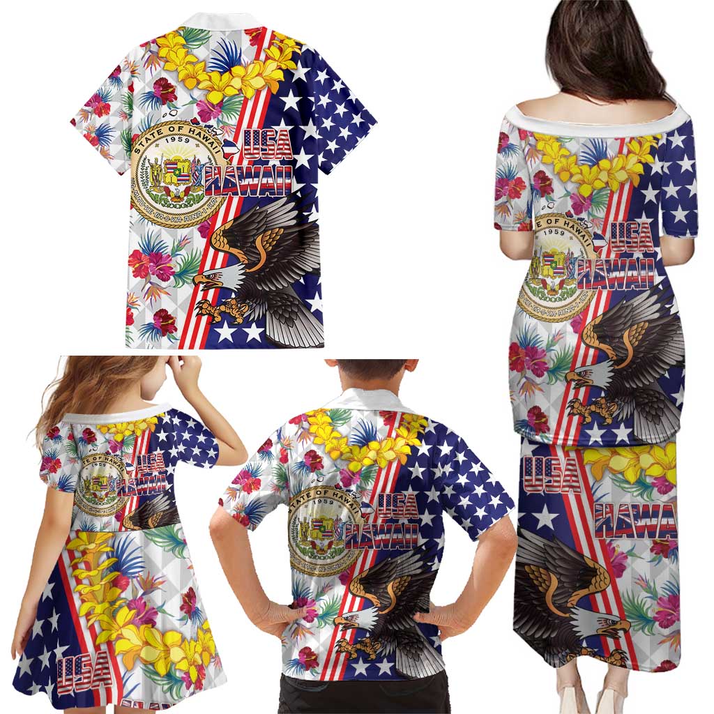 Hawaii and United States Together Family Matching Puletasi and Hawaiian Shirt Seal of Hawaii and Bald Eagle LT03 - Polynesian Pride
