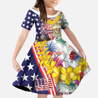 Hawaii and United States Together Family Matching Short Sleeve Bodycon Dress and Hawaiian Shirt Seal of Hawaii and Bald Eagle - Polynesian Pride
