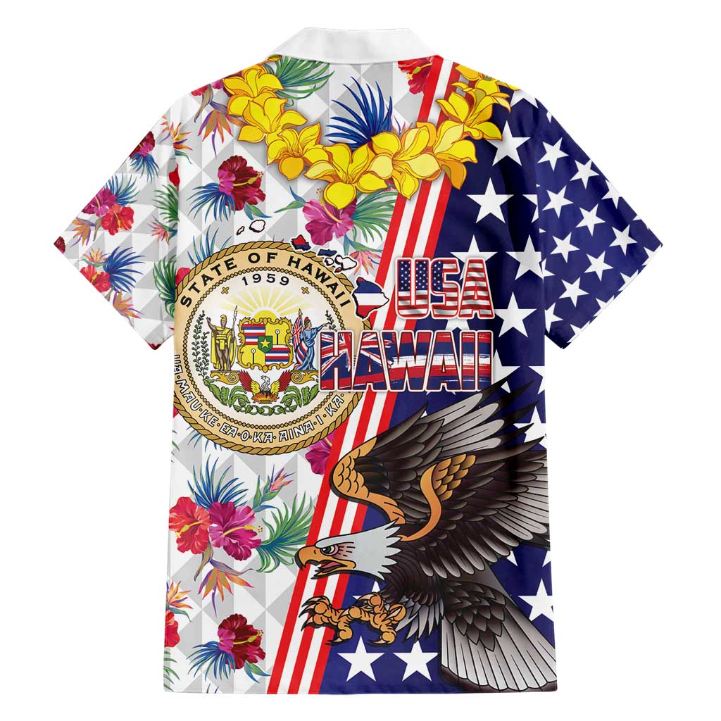 Hawaii and United States Together Family Matching Short Sleeve Bodycon Dress and Hawaiian Shirt Seal of Hawaii and Bald Eagle - Polynesian Pride