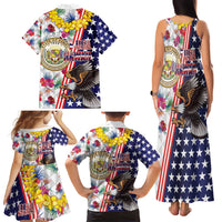 Hawaii and United States Together Family Matching Tank Maxi Dress and Hawaiian Shirt Seal of Hawaii and Bald Eagle - Polynesian Pride
