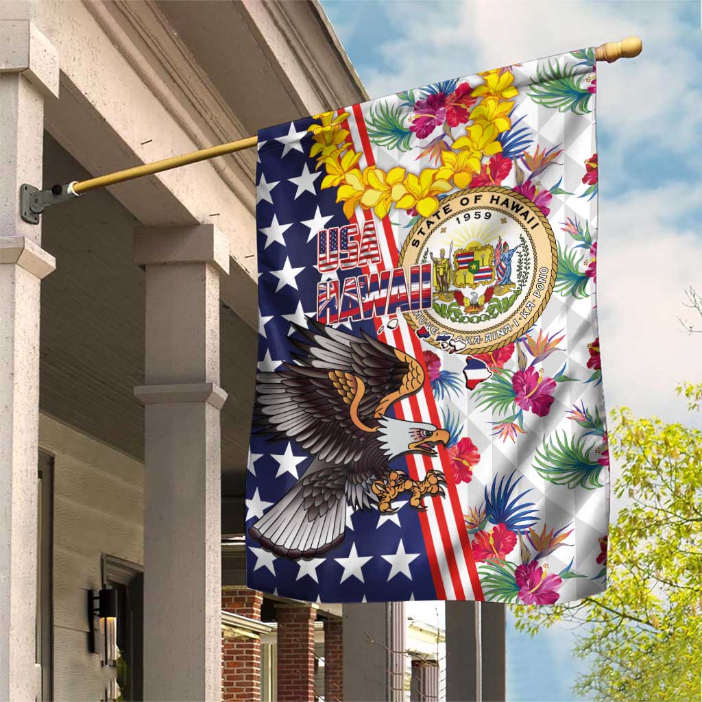 Hawaii and United States Together Garden Flag Seal of Hawaii and Bald Eagle - Polynesian Pride