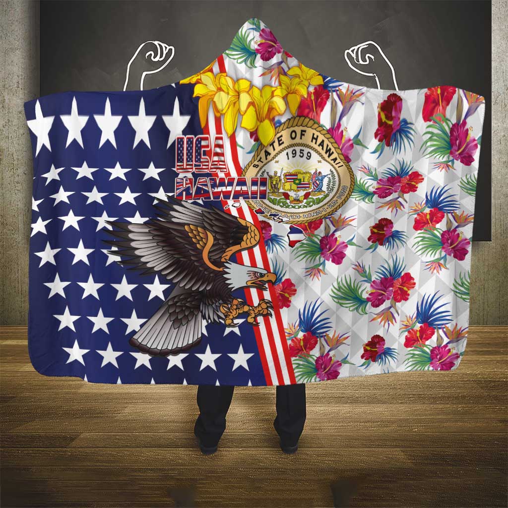 Hawaii and United States Together Hooded Blanket Seal of Hawaii and Bald Eagle - Polynesian Pride