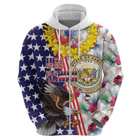 Hawaii and United States Together Hoodie Seal of Hawaii and Bald Eagle - Polynesian Pride