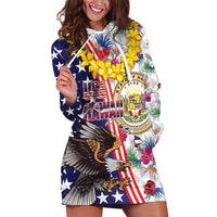 Hawaii and United States Together Hoodie Dress Seal of Hawaii and Bald Eagle - Polynesian Pride