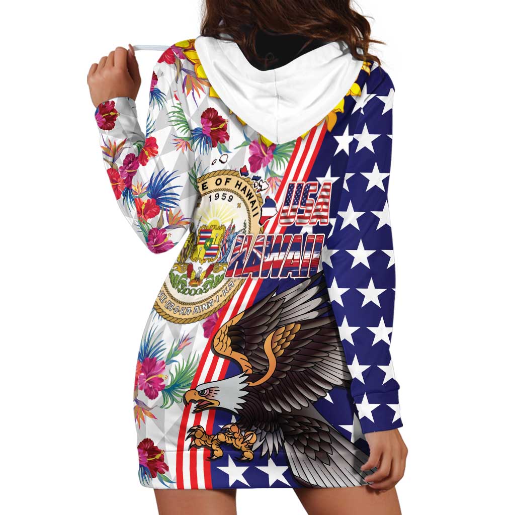 Hawaii and United States Together Hoodie Dress Seal of Hawaii and Bald Eagle - Polynesian Pride