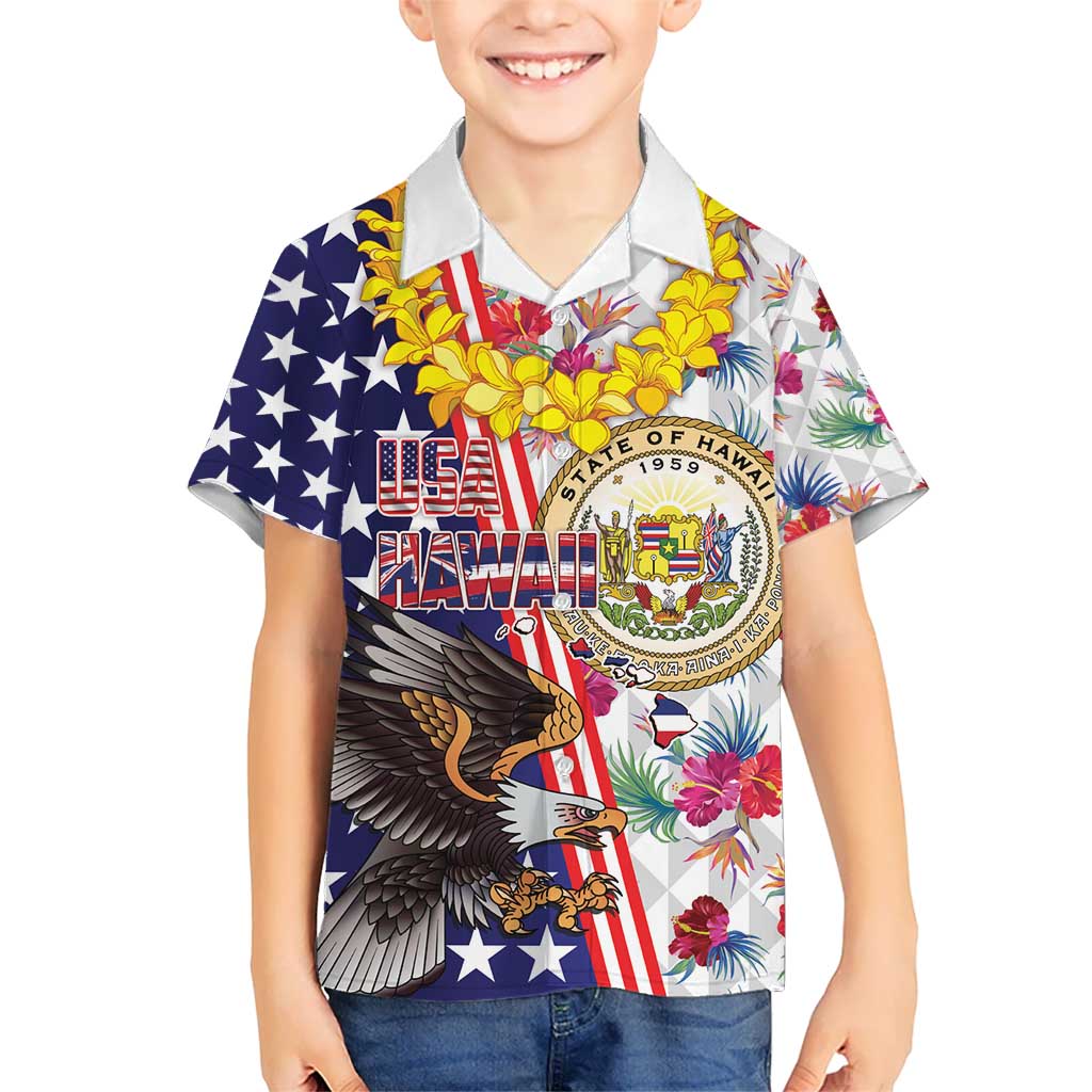 Hawaii and United States Together Kid Hawaiian Shirt Seal of Hawaii and Bald Eagle LT03 Kid White - Polynesian Pride
