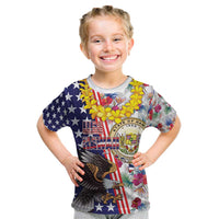 Hawaii and United States Together Kid T Shirt Seal of Hawaii and Bald Eagle LT03 White - Polynesian Pride