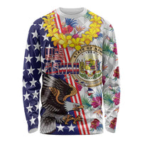 Hawaii and United States Together Long Sleeve Shirt Seal of Hawaii and Bald Eagle LT03 Unisex White - Polynesian Pride