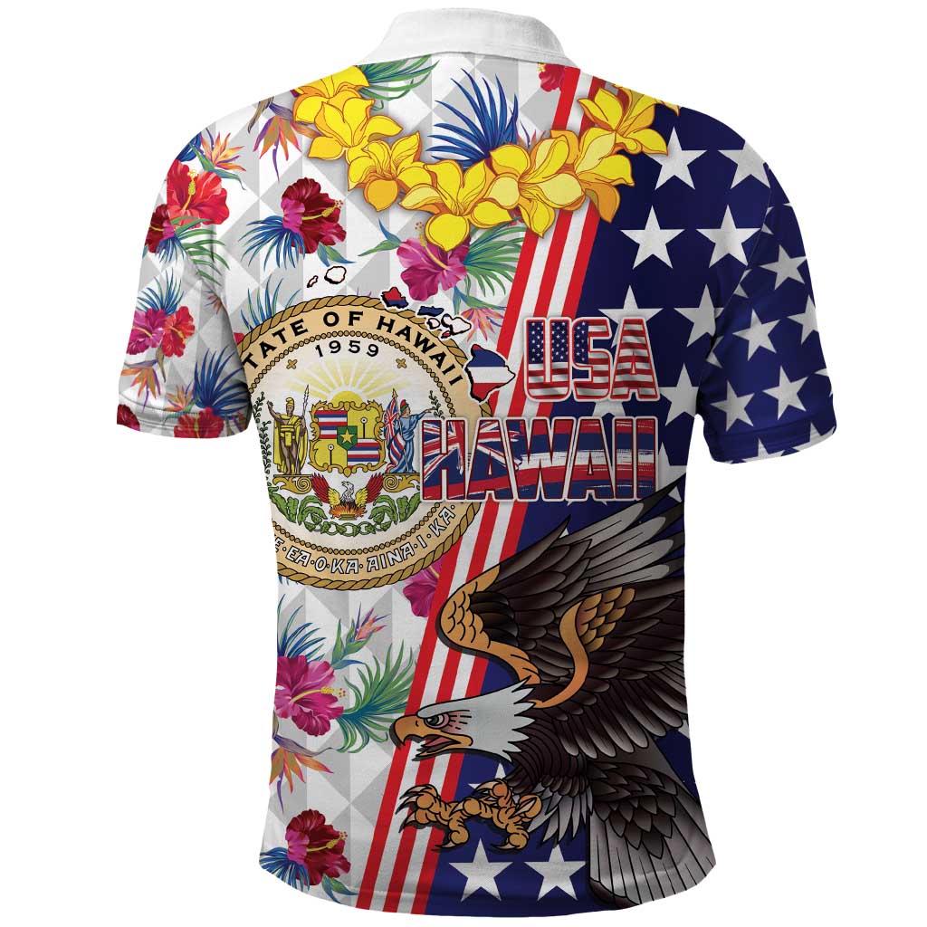 Hawaii and United States Together Polo Shirt Seal of Hawaii and Bald Eagle - Polynesian Pride
