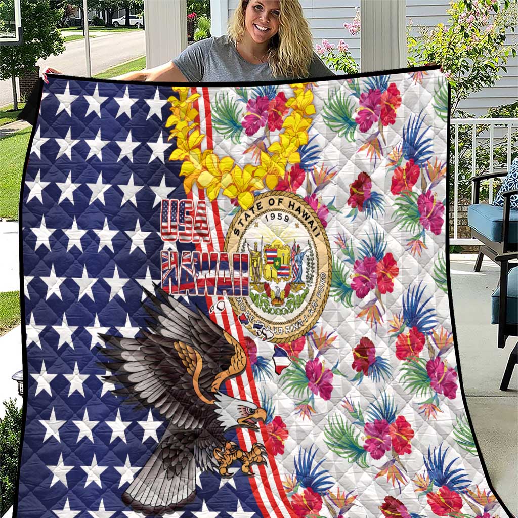 Hawaii and United States Together Quilt Seal of Hawaii and Bald Eagle - Polynesian Pride