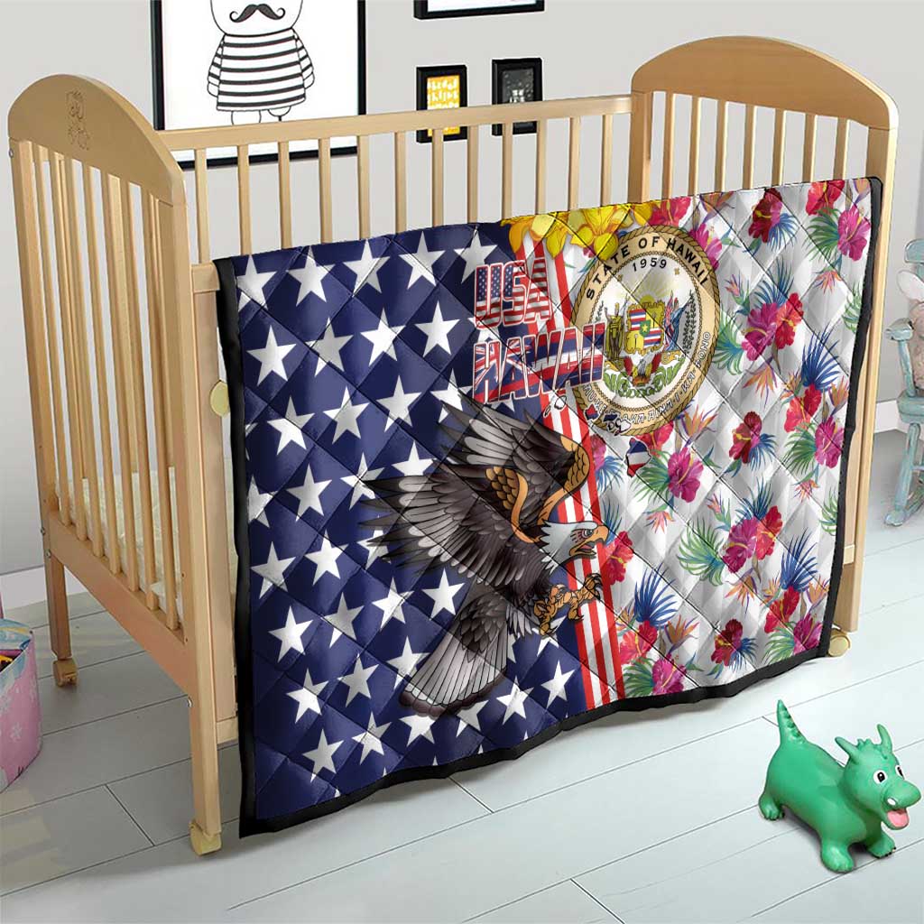 Hawaii and United States Together Quilt Seal of Hawaii and Bald Eagle - Polynesian Pride