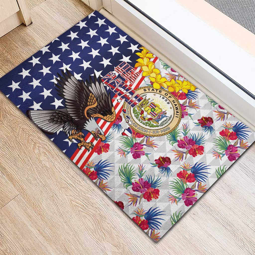 Hawaii and United States Together Rubber Doormat Seal of Hawaii and Bald Eagle - Polynesian Pride