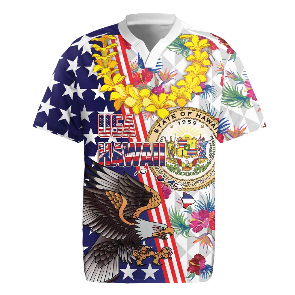 Hawaii and United States Together Rugby Jersey Seal of Hawaii and Bald Eagle - Polynesian Pride
